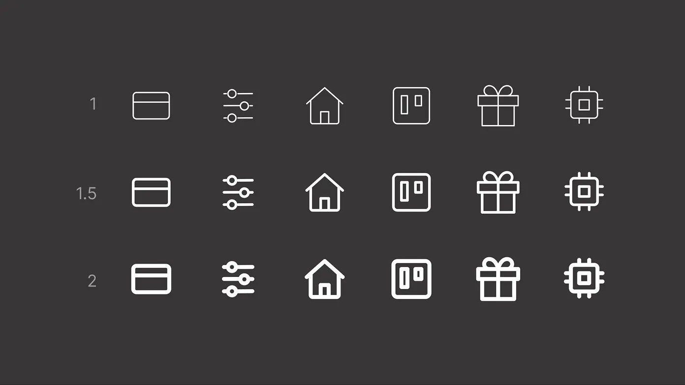 Icons in 3 different weights: 1px, 1.5px and 2px.