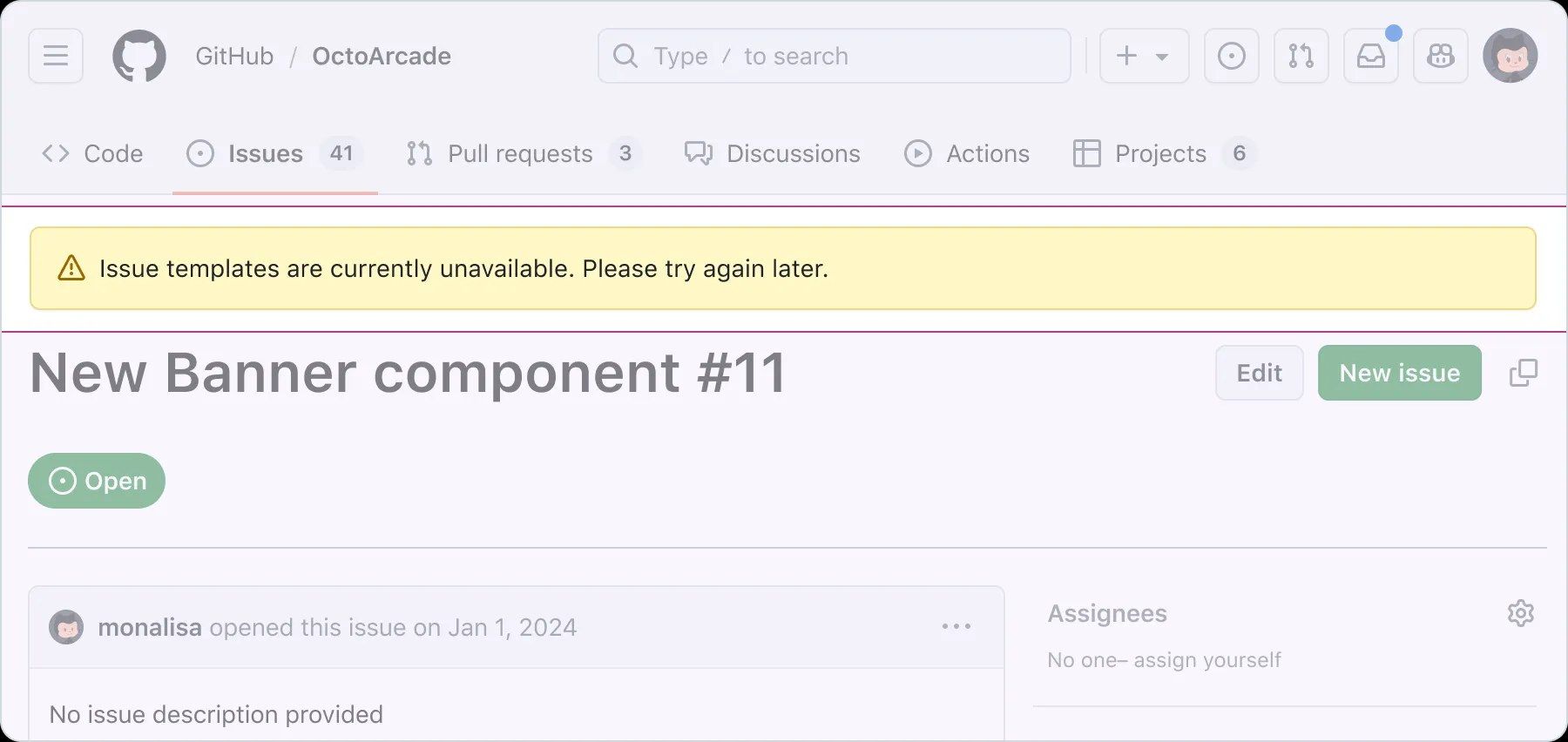An example of a github user interface highlighting a “top of body” notification.